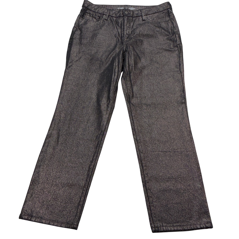 Old Navy OG Straight High Rise Metallic Jeans Women 14 Bronze NWT
